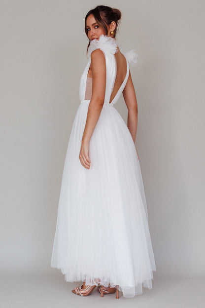 Regine Mesh Overlay Maxi Dress White