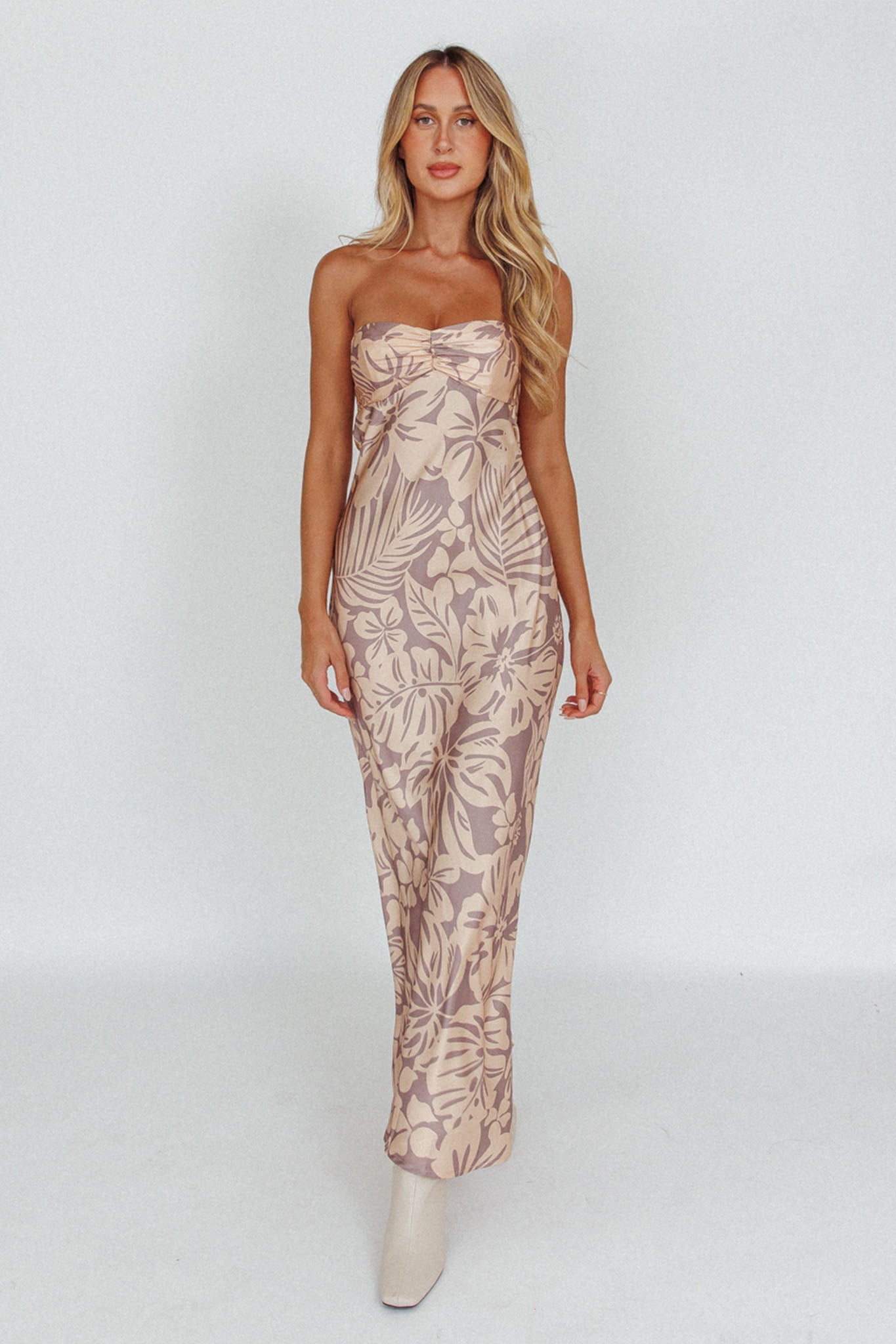 Kona Cowl Back Midi Dress Floral Beige