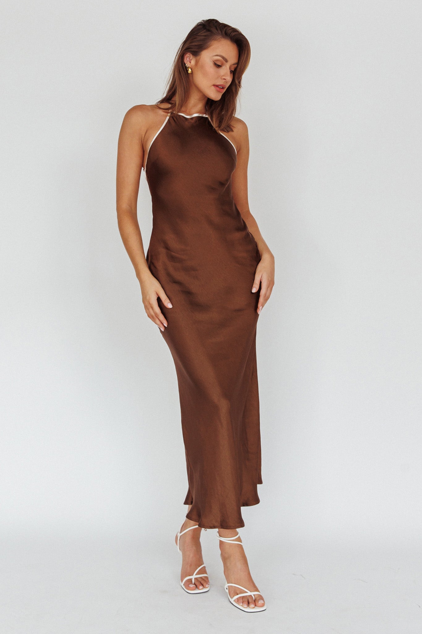 Midsomer Dawn Criss-Cross Back Maxi Dress Chocolate