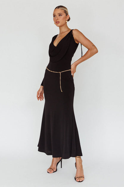 Star Walker One Sleeve Maxi Dress Black