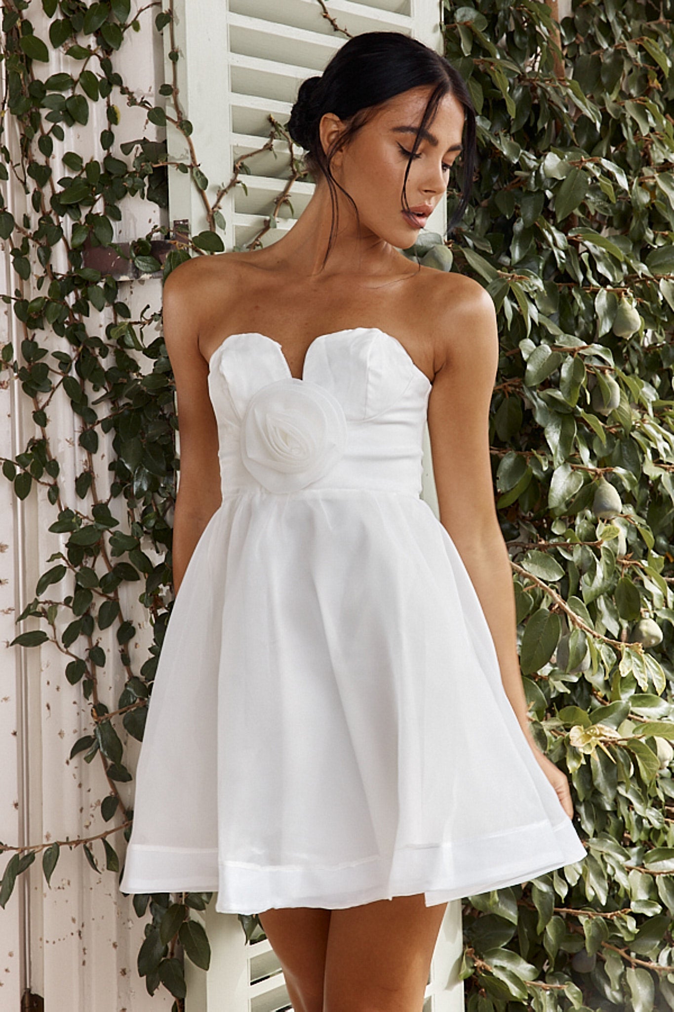 La Vie En Rose Strapless A-Line Mini Dress White