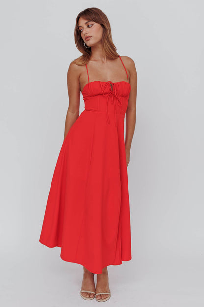 Euro Summer Split Hem Midi Dress Red