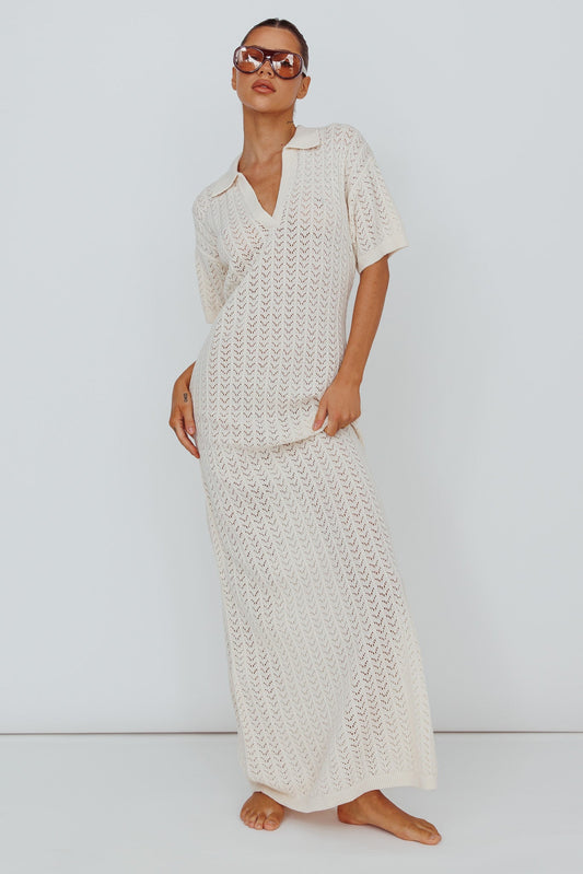 Clearwater Crochet Short Sleeve Maxi Dress White