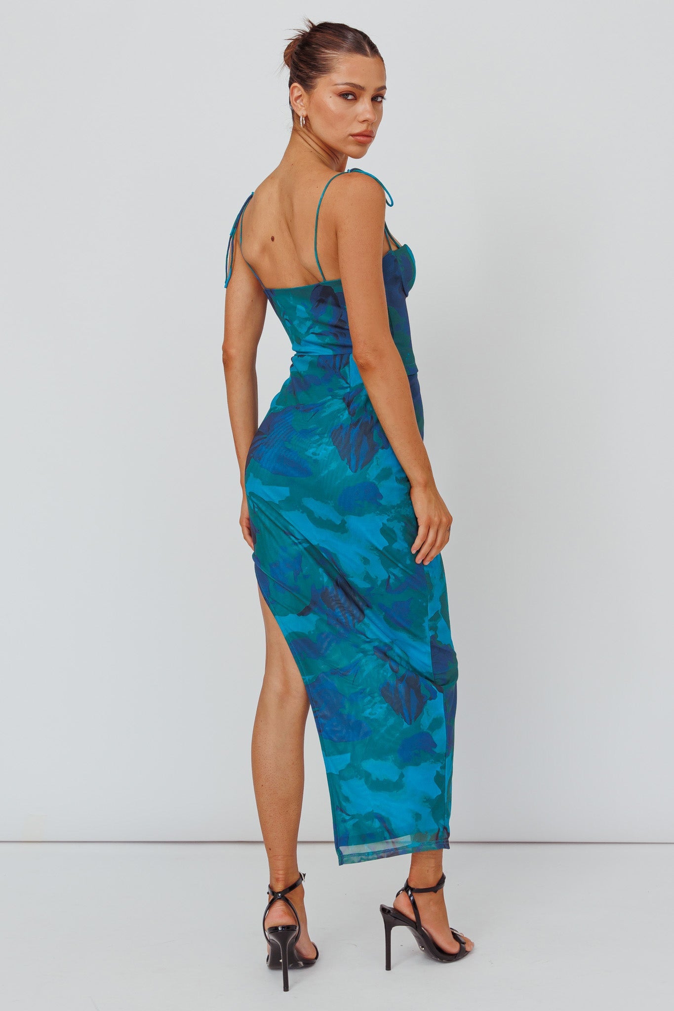 Gabrielle Laced Bodice Midi Dress Floral Green