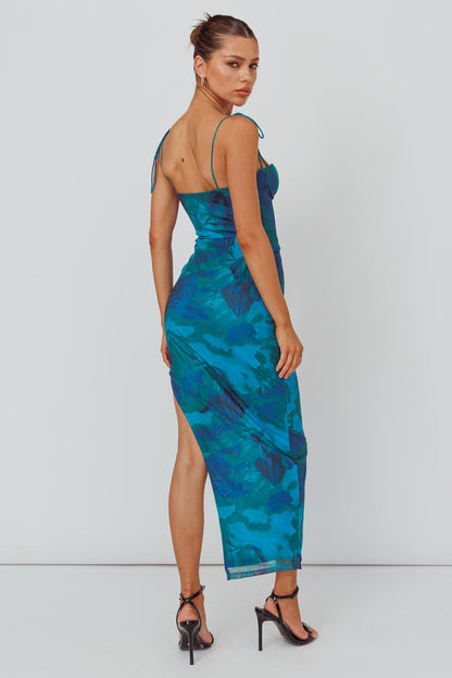 Gabrielle Laced Bodice Midi Dress Floral Green