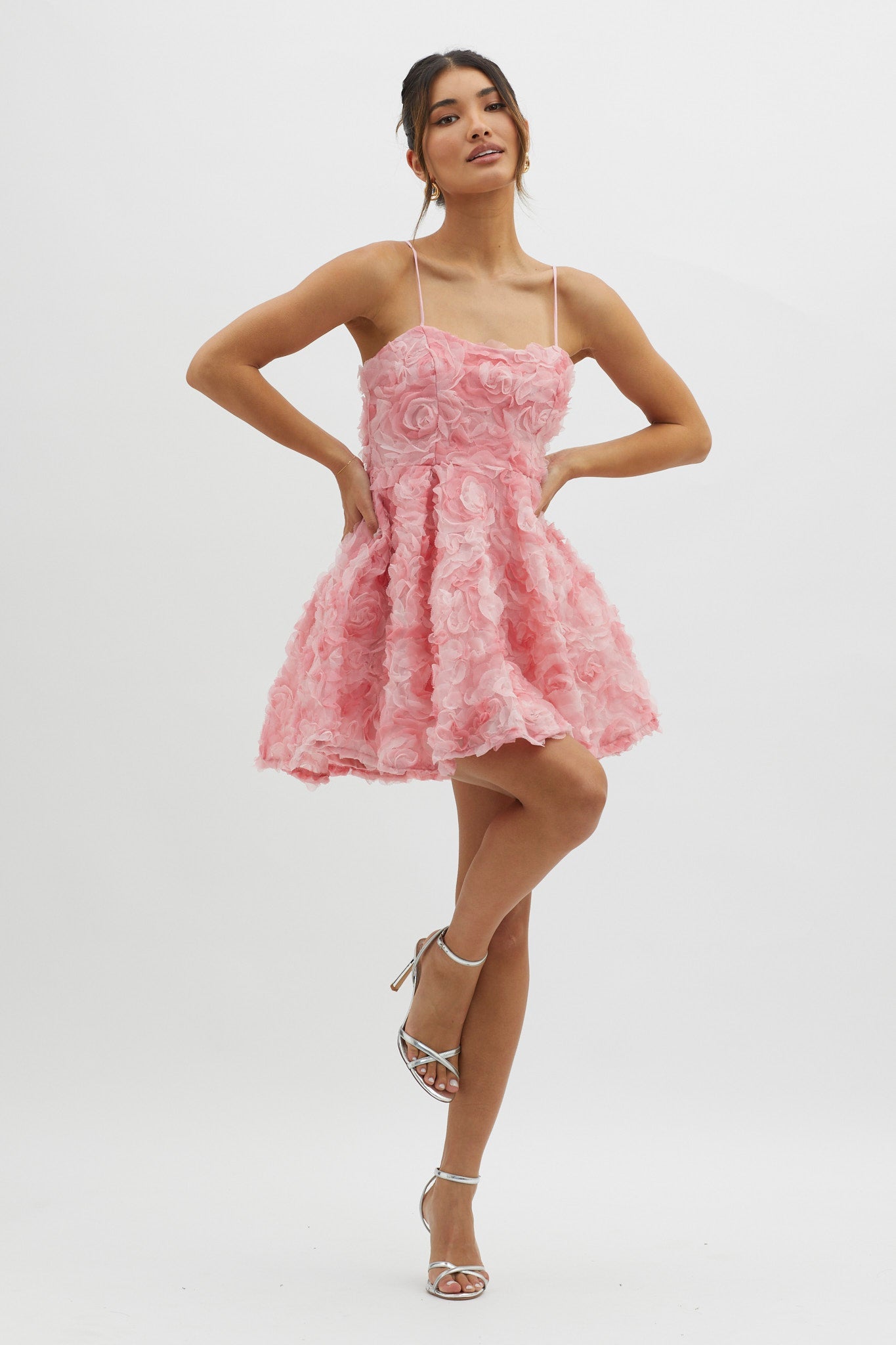 Mariela Floral Embellished Mini Dress Pink