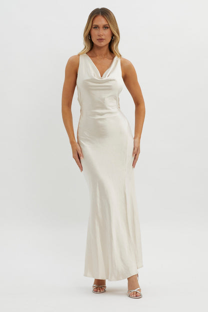 Gwendelynn Floral Back Strap Dress Champagne
