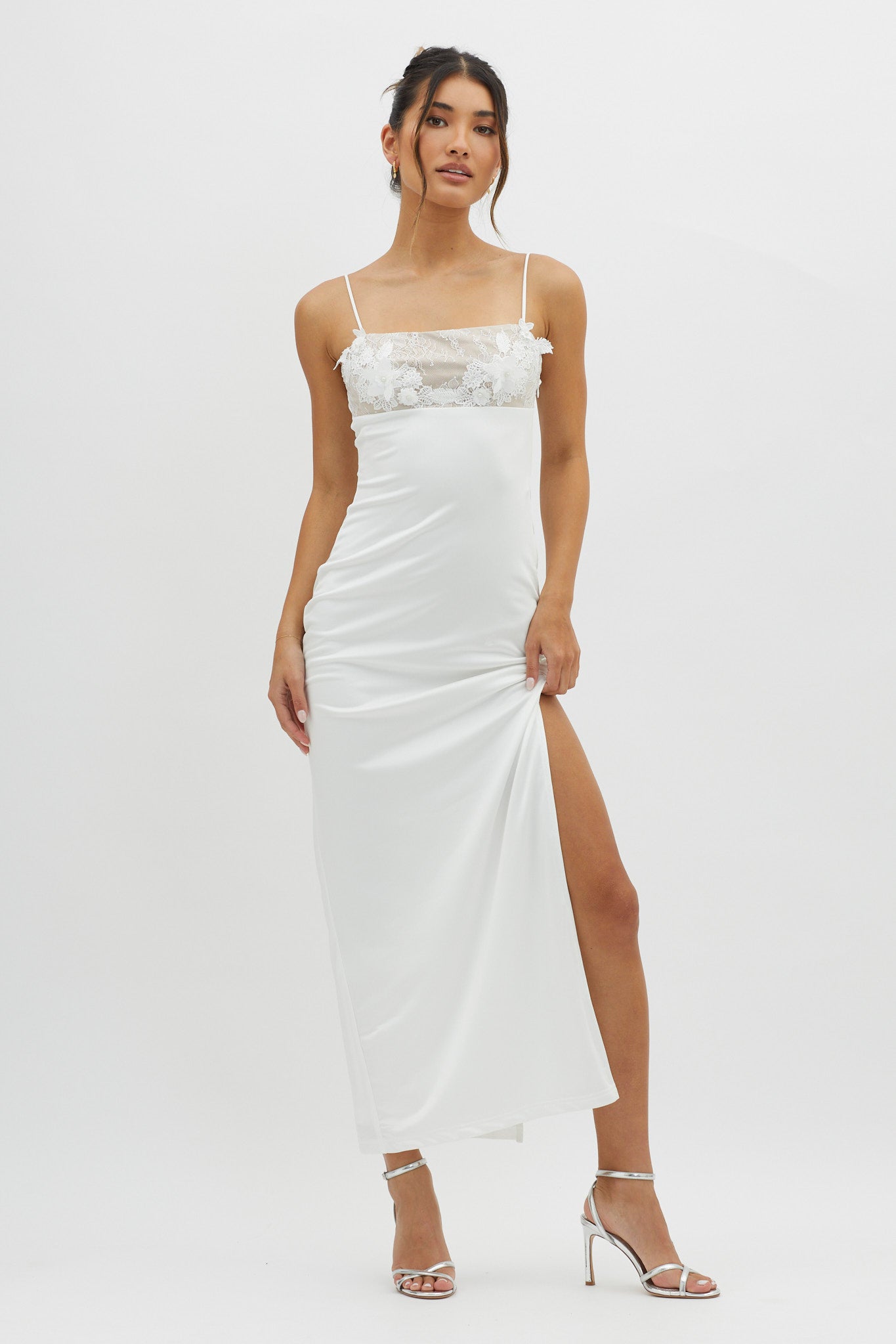 Misha Embellished Bust Midi Dress White