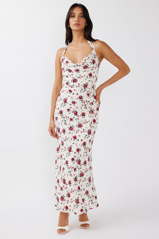 Love's Kiss Cowl Halterneck Maxi Dress Rose
