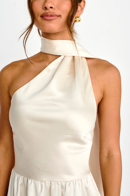 Gimme Love Open Back Flounce Mini Dress Oyster