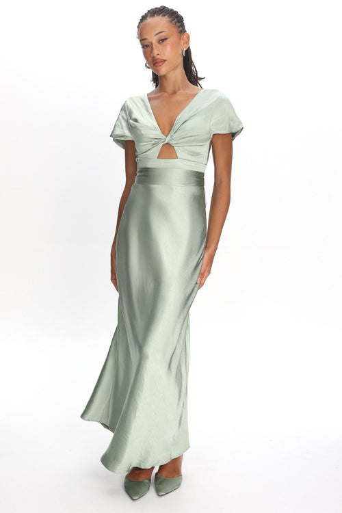 Irena Twist Bust Short Sleeve Dress Sage