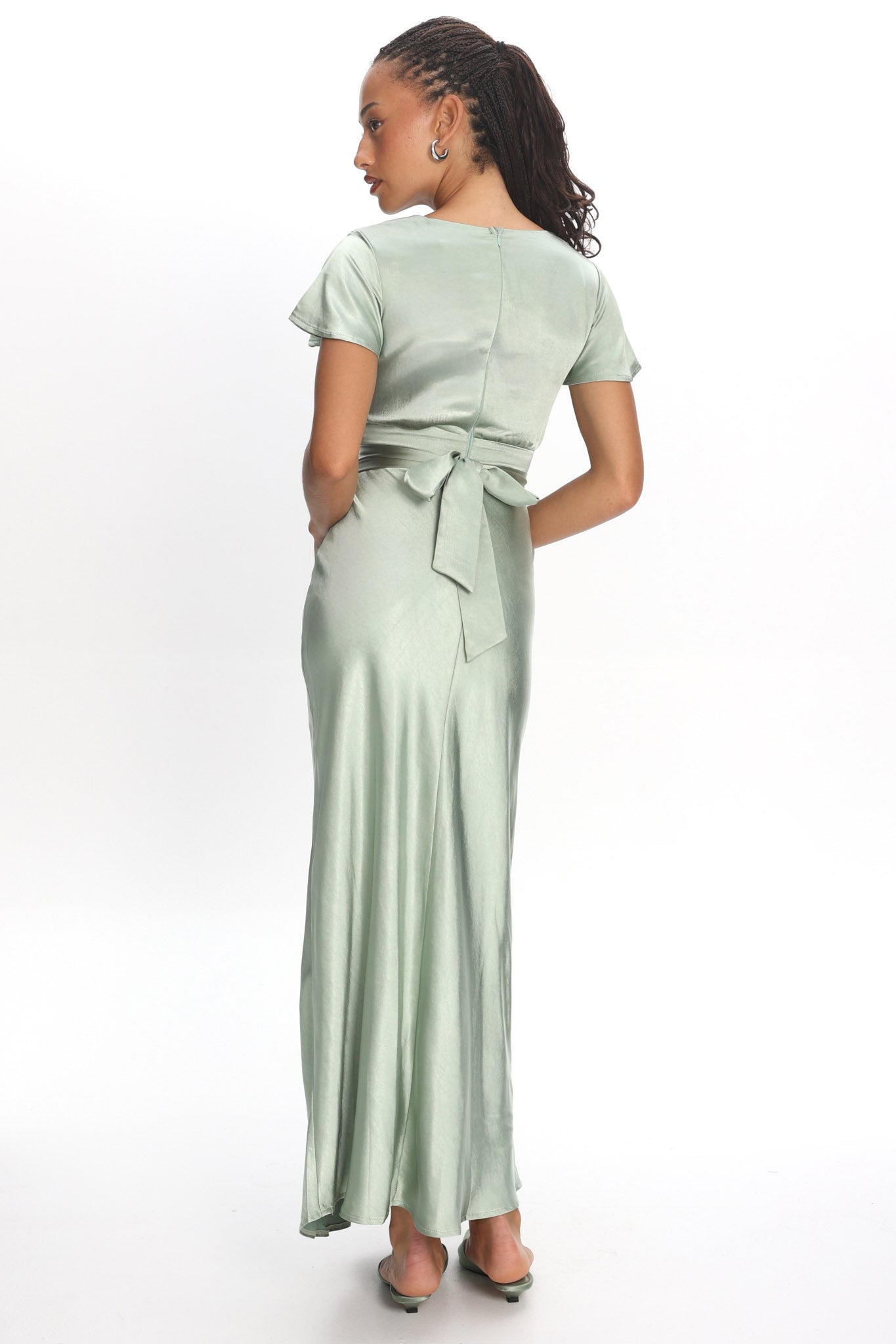 Irena Twist Bust Short Sleeve Dress Sage