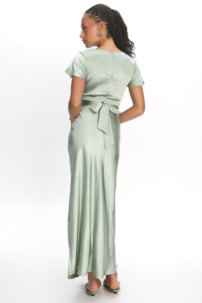 Irena Twist Bust Short Sleeve Dress Sage