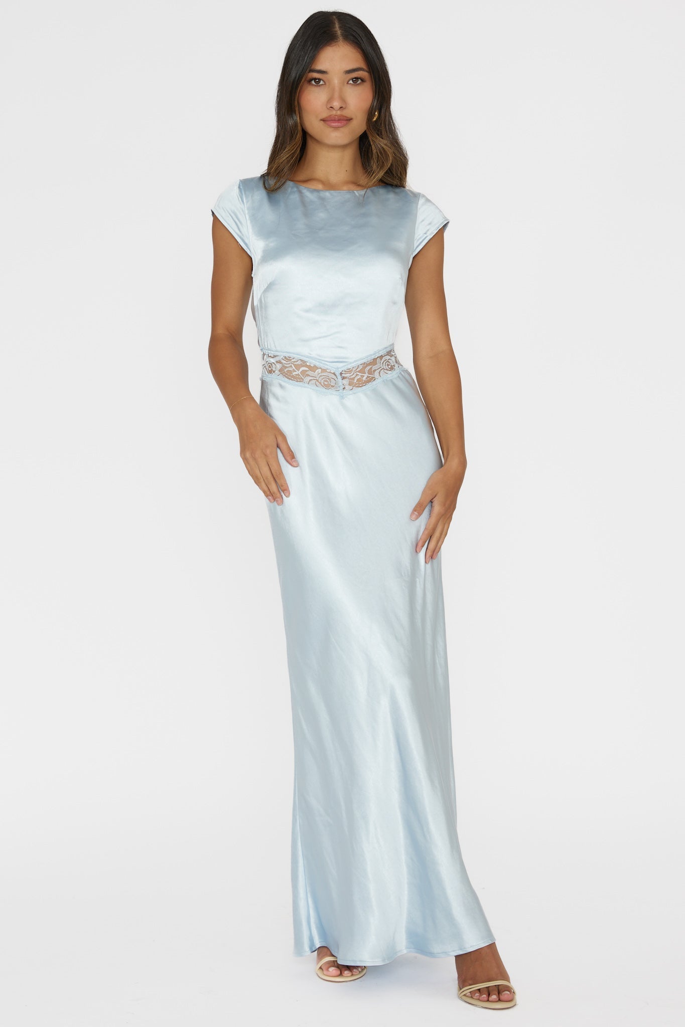 Taken Heart Lace Trim Tied Back Dress Baby Blue