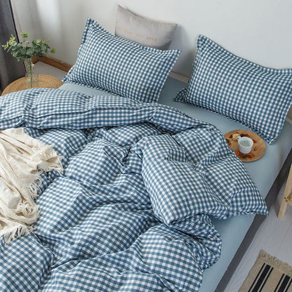 Fashion Bedding Set White Green Double Bed Linens Nordic Duvet Cover Pillowcase Queen Size Flat Sheet Classic Grid Kids Winter
