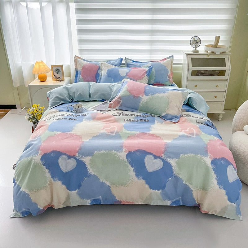 Floral Print Brushed Home Bedding Set Simple Fresh Comfortable Duvet Cover Set with Sheet Comforter Covers Pillowcases Bed Linen
