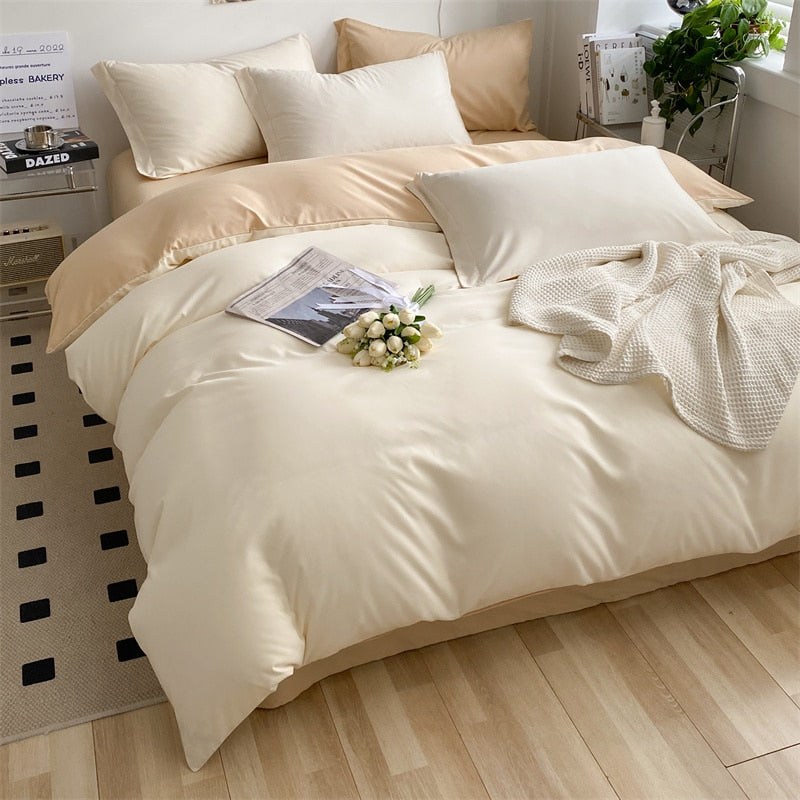 heart four-piece bedding student Pillowcases For Adult Kids Simple Pattern Bed Linen Home Textile Solid Color Flat Sheet Set