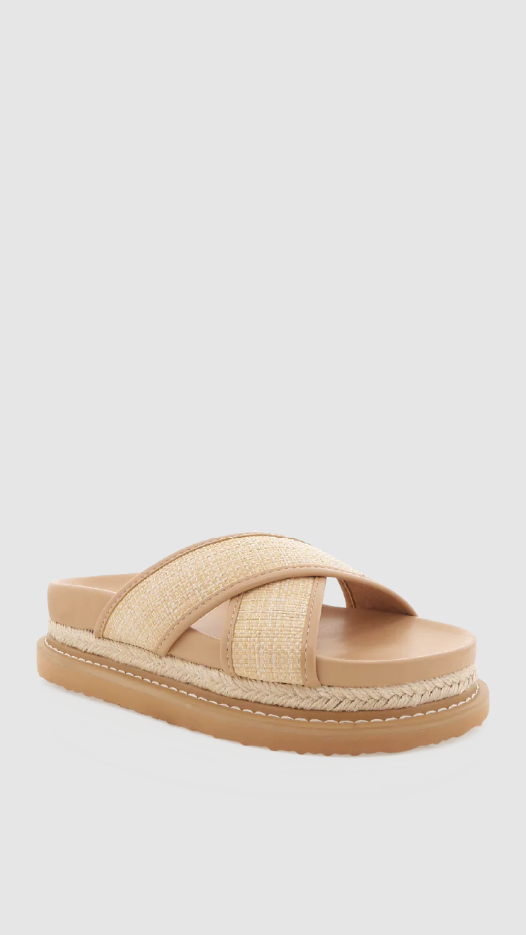 Aysha Slides - Natural Raffia / Clay