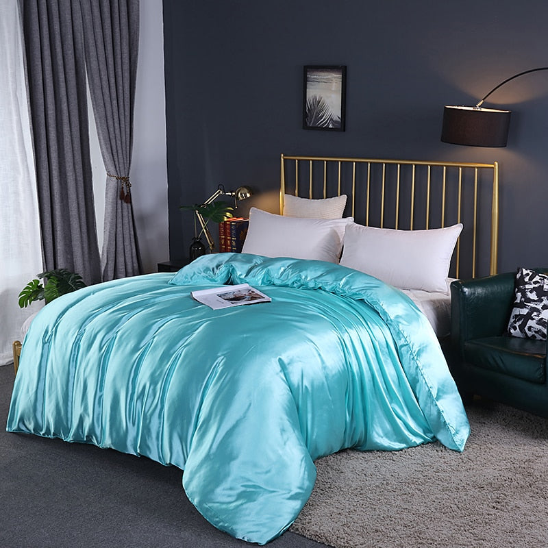 Duvet Cover Luxury Satin Single Double Queen Size Quilt Cover Home Comfortable Solid Color Zipper Bedding Cover