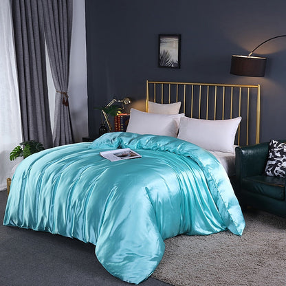 Duvet Cover Luxury Satin Single Double Queen Size Quilt Cover Home Comfortable Solid Color Zipper Bedding Cover