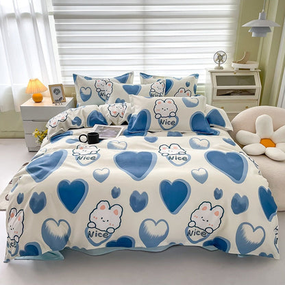 Floral Print Brushed Home Bedding Set Simple Fresh Comfortable Duvet Cover Set with Sheet Comforter Covers Pillowcases Bed Linen