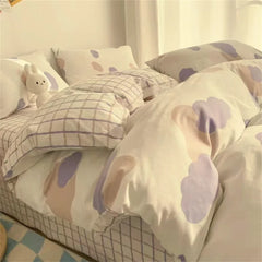 Girls Duvet Cover Pink Bow Kawaii Bedding Set Polyester Bedclothes Sheet Pillowcase Twin Full Queen Size Ins Floral Bedspread