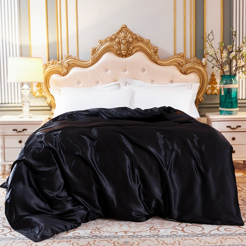 Duvet Cover Luxury Satin Single Double Queen Size Quilt Cover Home Comfortable Solid Color Zipper Bedding Cover