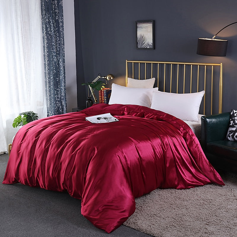 Duvet Cover Luxury Satin Single Double Queen Size Quilt Cover Home Comfortable Solid Color Zipper Bedding Cover