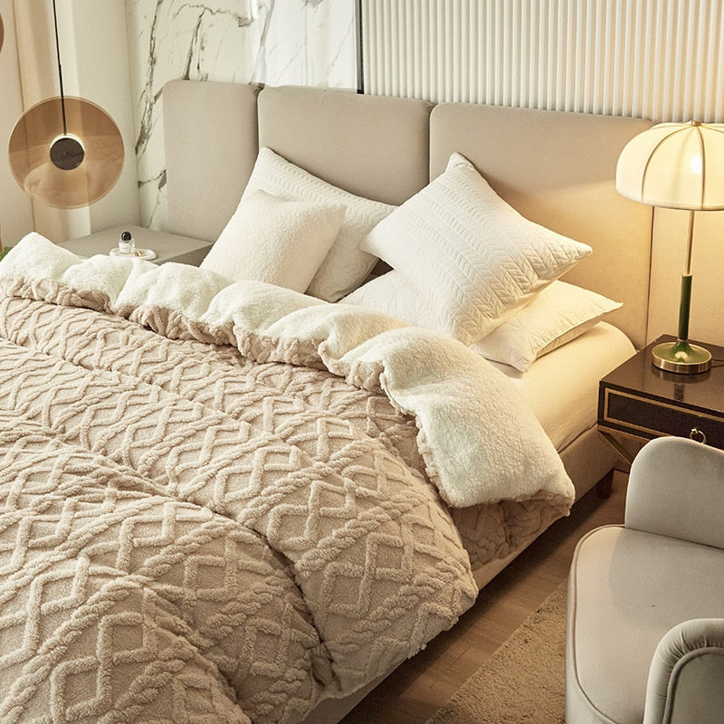 Dual Use Artificial Cashmere Duvet Cover Winter Warm Plush Quilt Cover Blanket Warmth Double-sided Fleece Comforter Covers Soft