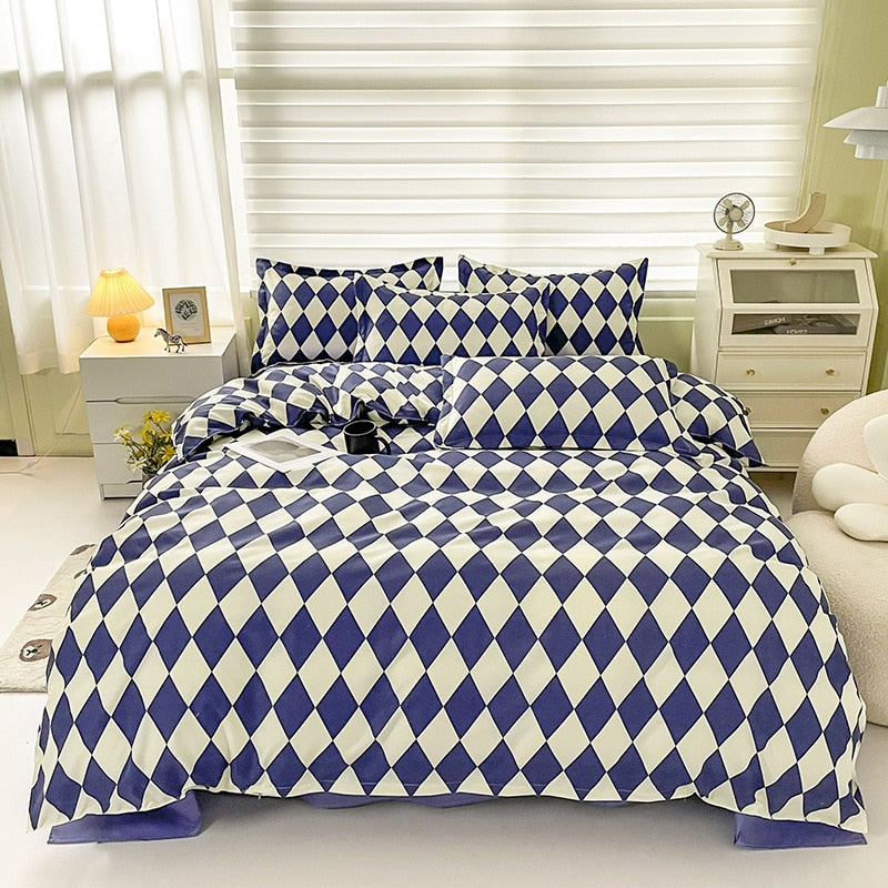 Floral Print Brushed Home Bedding Set Simple Fresh Comfortable Duvet Cover Set with Sheet Comforter Covers Pillowcases Bed Linen