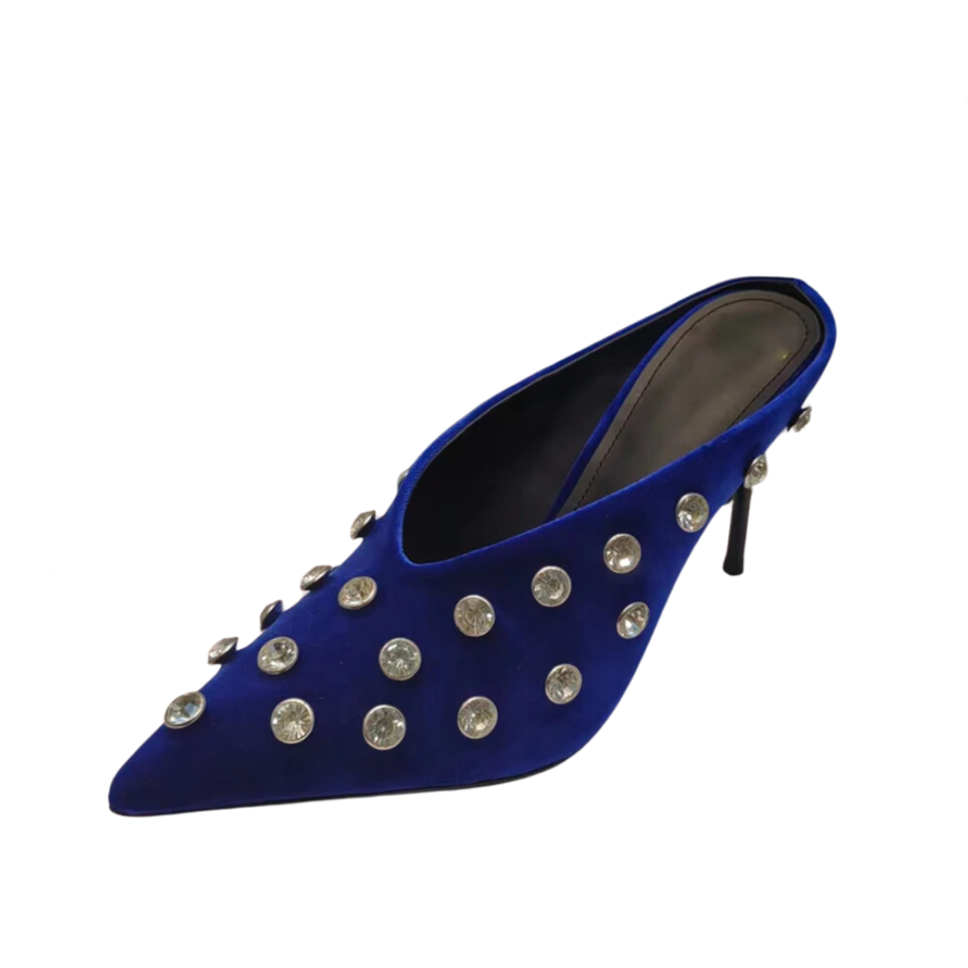 Inlaid Crystal Pointed Toe Stiletto Mules