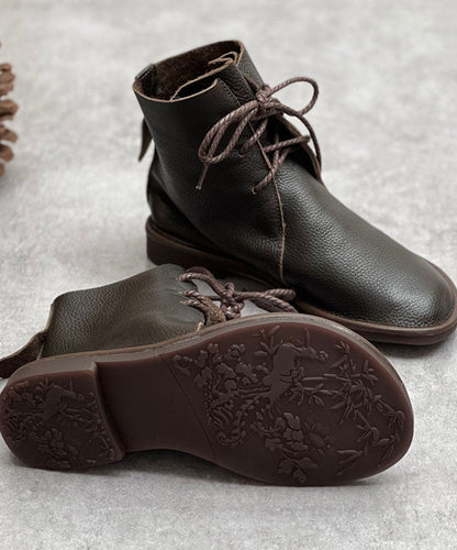 Boutique Lace Up Boots Coffee Cowhide Leather Shelsea