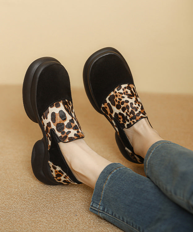 New White Horse Hair Splicing Platform Loafer Shoes