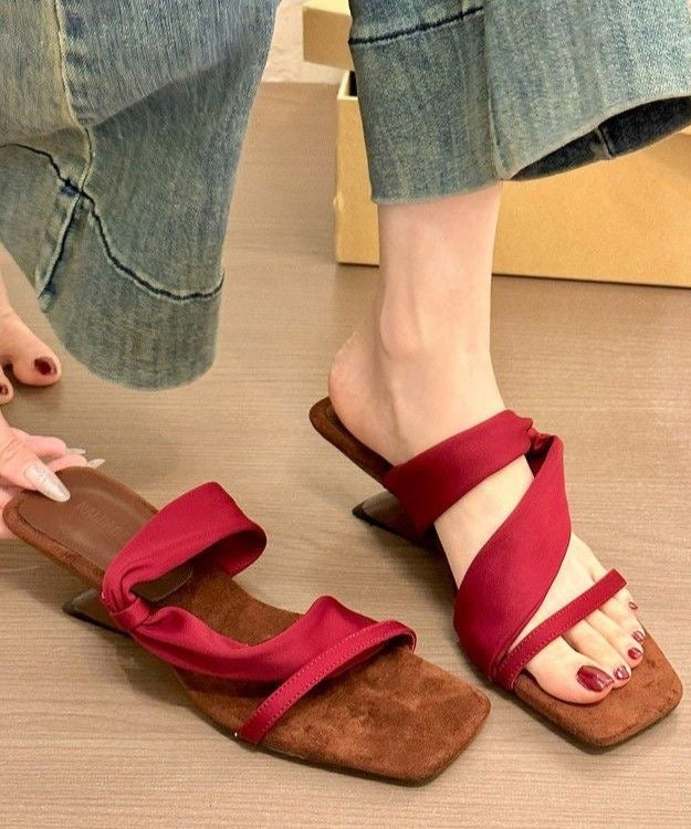 Mulberry Faux Leather Splicing Boutique Wedge Slide Sandals