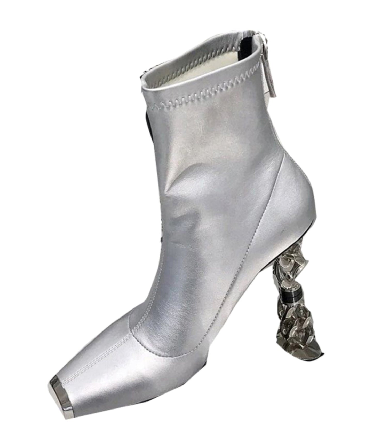 New Versatile Silver Zipper Metal Heterotypic High Heel Boots