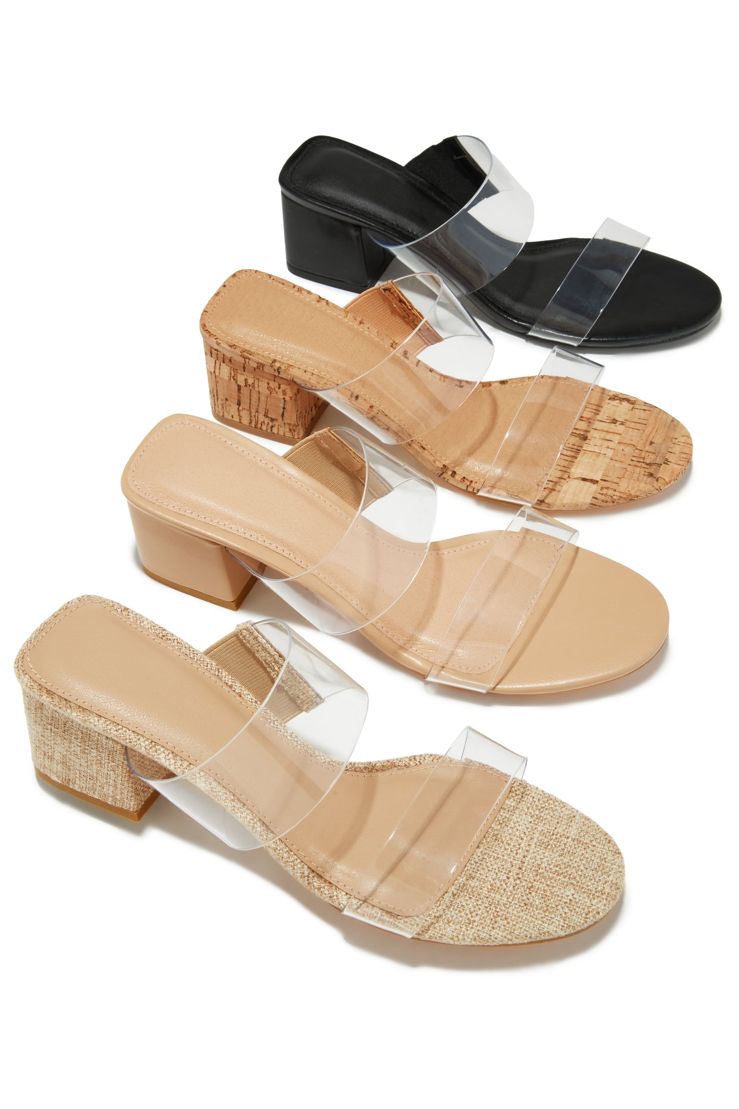 Yara Clear Strap Block Mid Heel Mules - Black