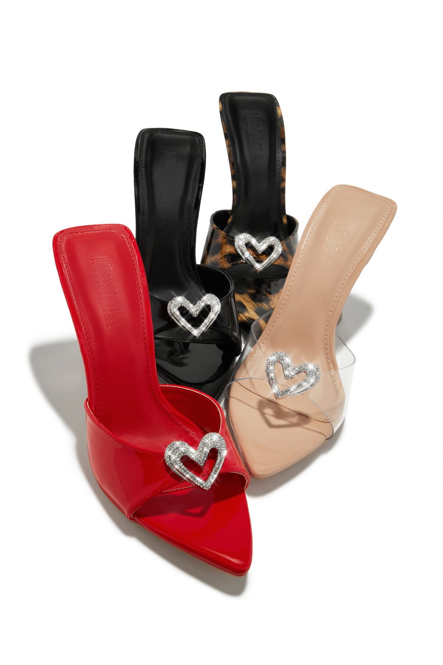 Uilani Heart Embellished Mule Heels -red