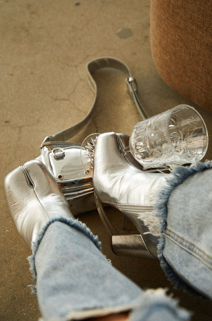 Alura Toe Split Block Heel Ankle Boots - Silver