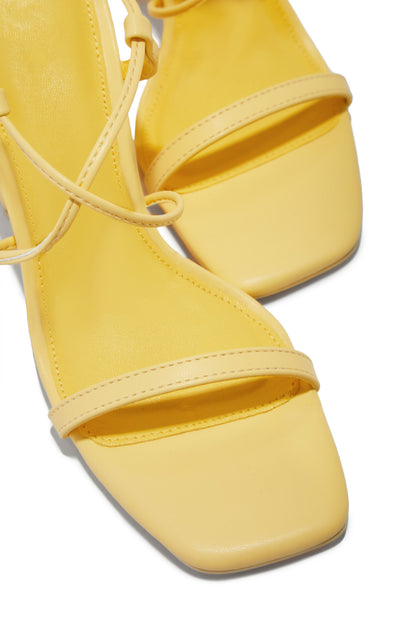 Aria Lace Up Block Heels - Yellow