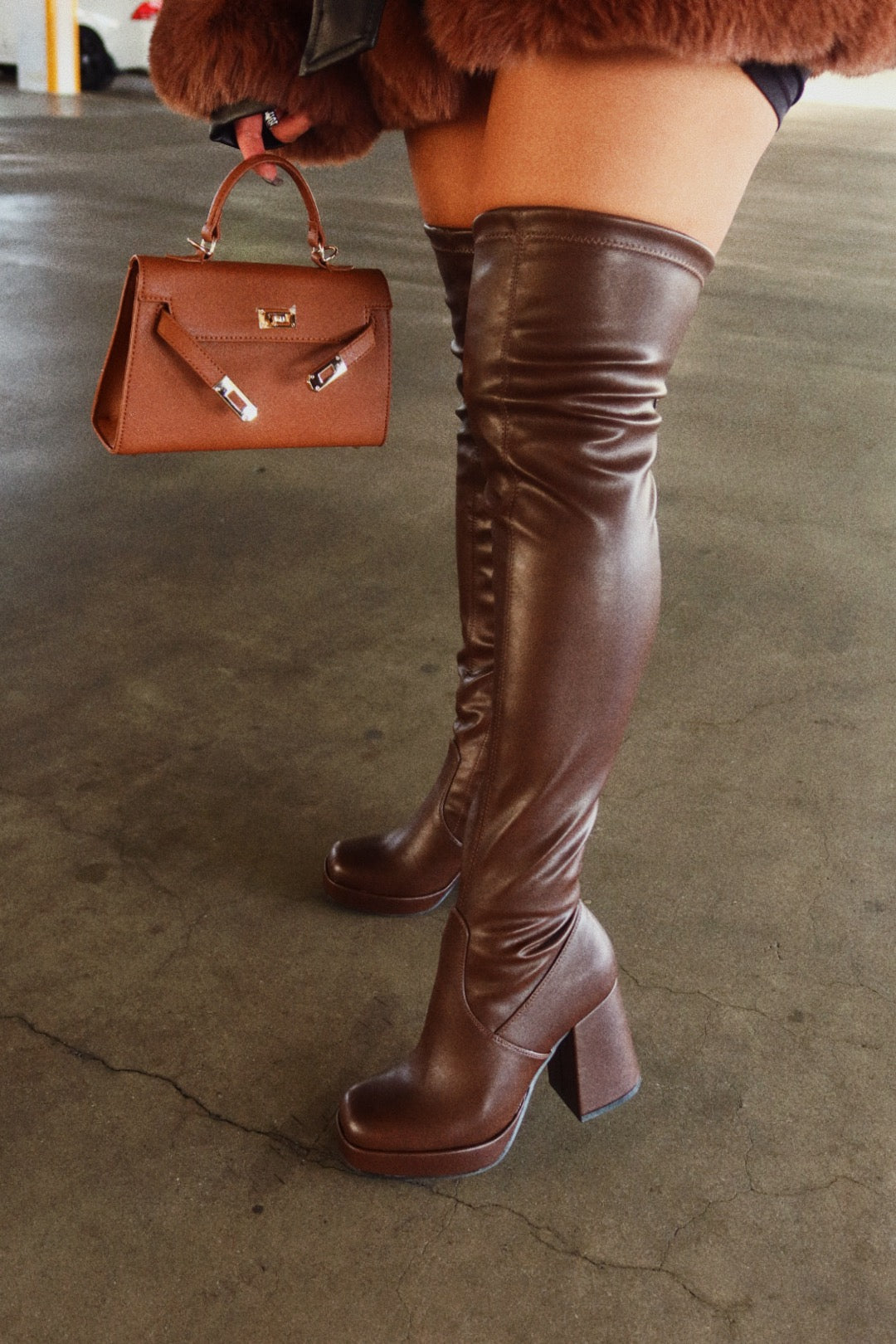 Ayanna Over The Knee Block Heel Boots - Brown