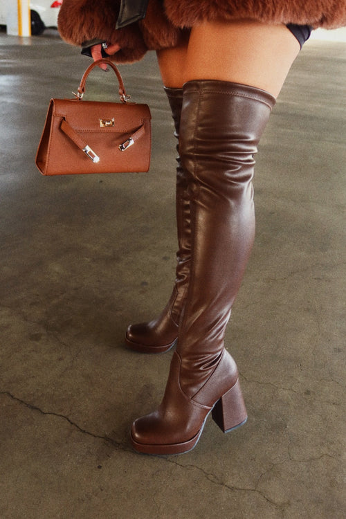 Ayanna Over The Knee Block Heel Boots - Brown
