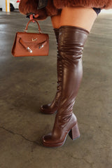 Ayanna Over The Knee Block Heel Boots - Brown