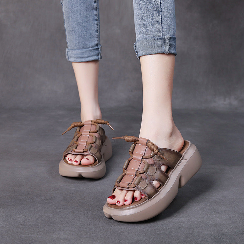 Casual Retro Leather Wedge Slippers