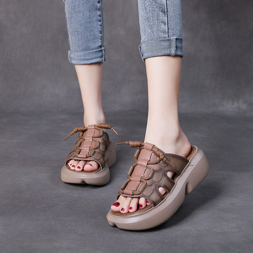 Casual Retro Leather Wedge Slippers