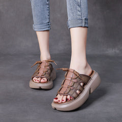 Casual Retro Leather Wedge Slippers