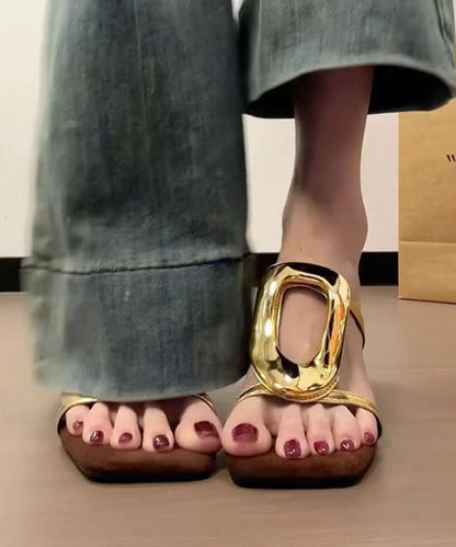 New French Style Gold Wedge Heel Slide Sandals