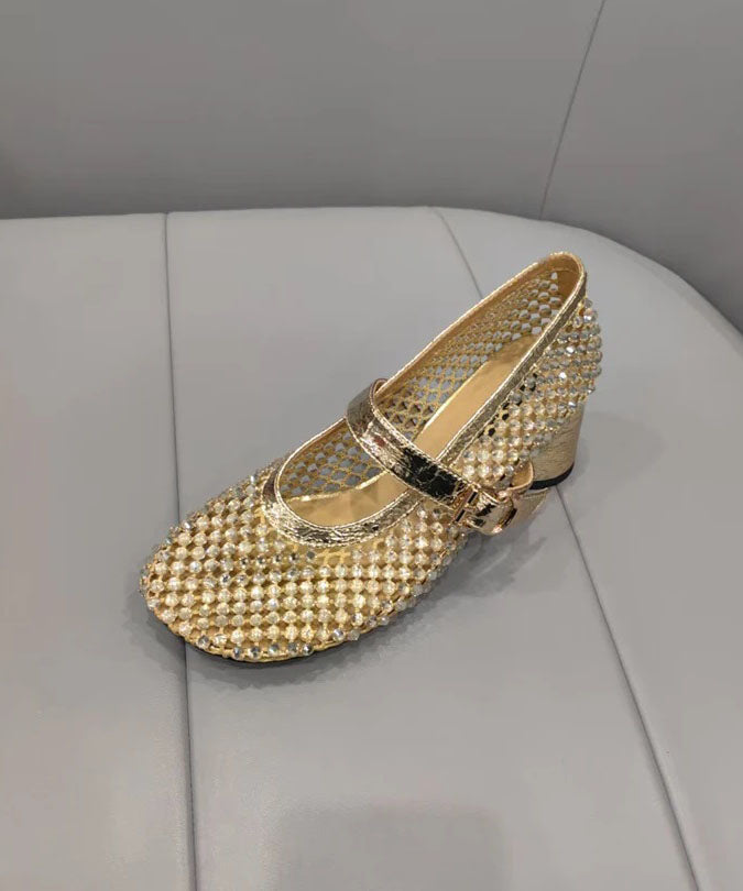 Fashion Splicing Chunky Shoes Black Breathable Mesh Zircon