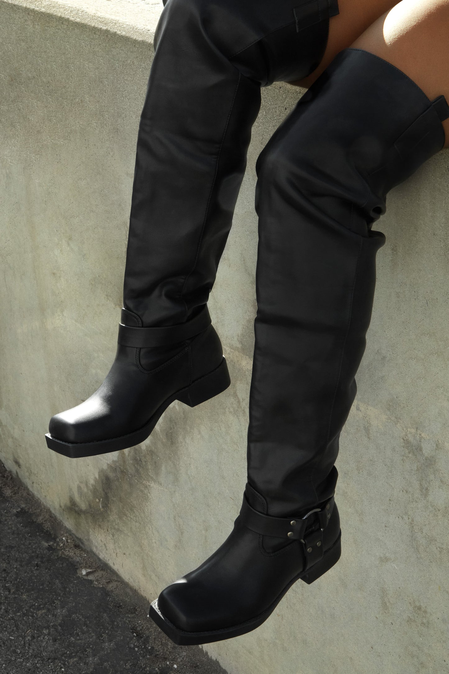 Nykko Knee High Moto Boots - Black