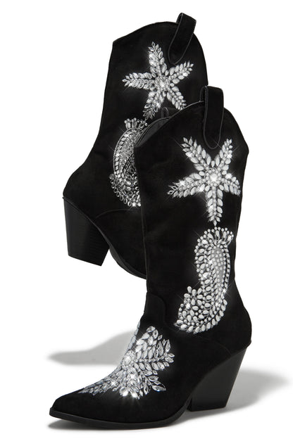 Rock The Rodeo Embellished Cowgirl Boots - Black