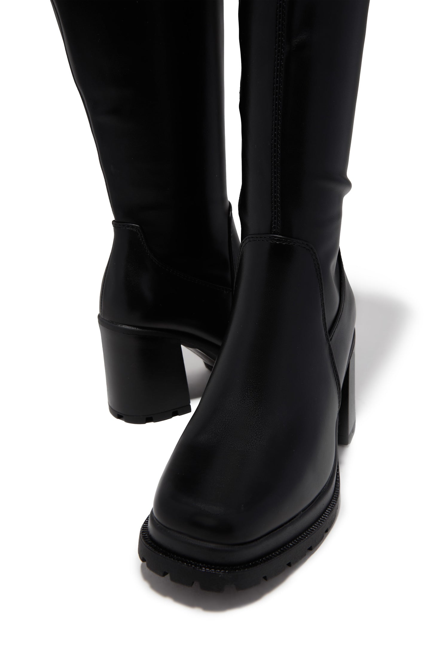 Addie Lug Sole Block Heel Boots - Black